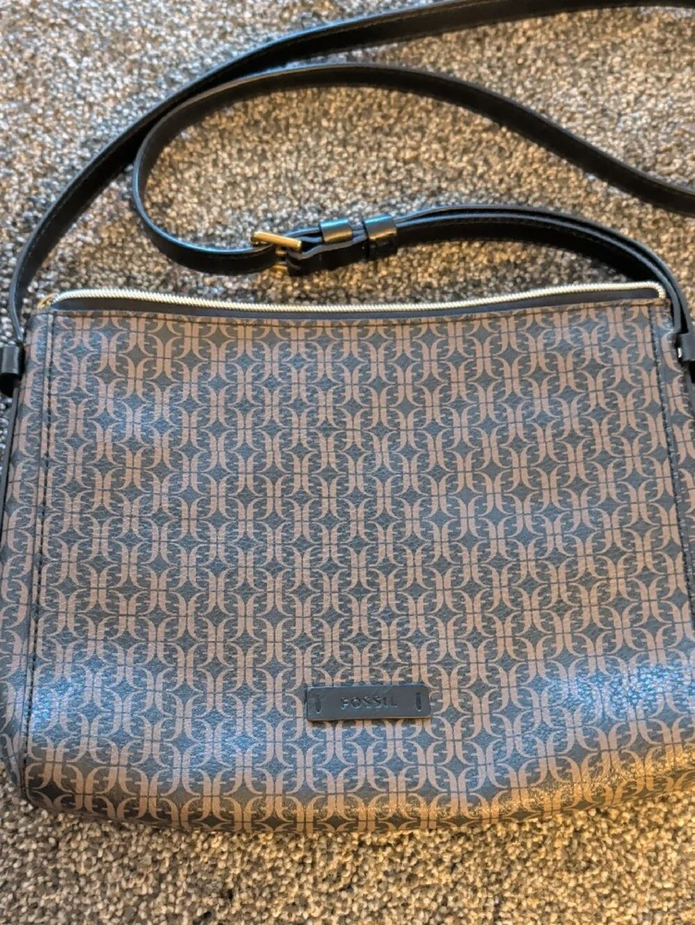 Fossil Brown Monogram Crossbody with Black Strap